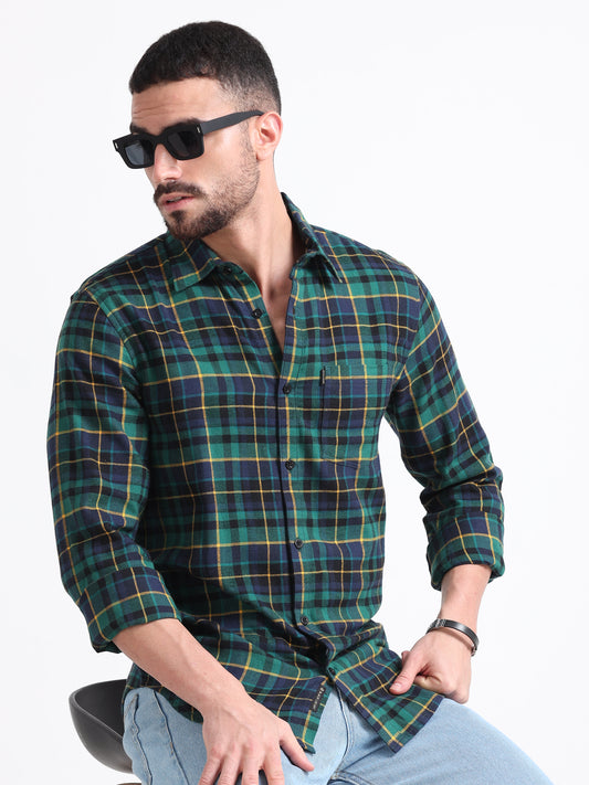 Green Black Printed Flannel Shirt