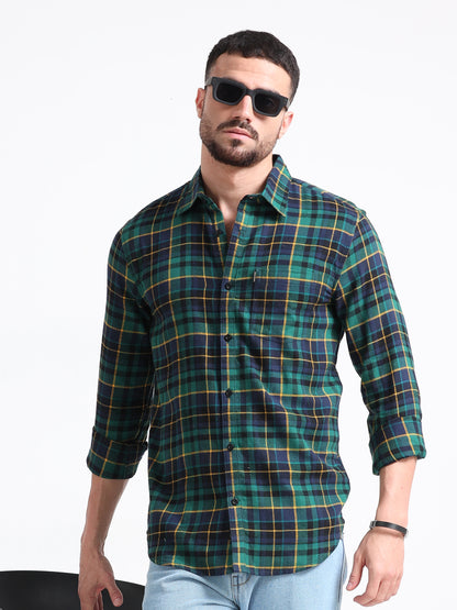 Green Black Printed Flannel Shirt