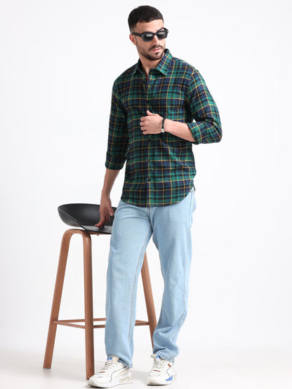 Green Black Printed Flannel Shirt