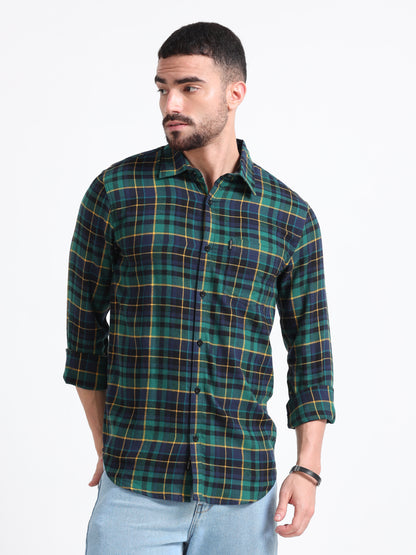 Green Black Printed Flannel Shirt