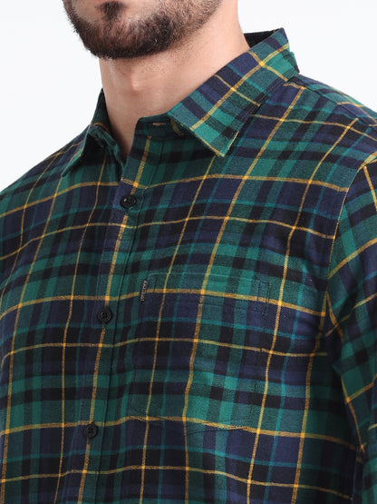 Green Black Printed Flannel Shirt