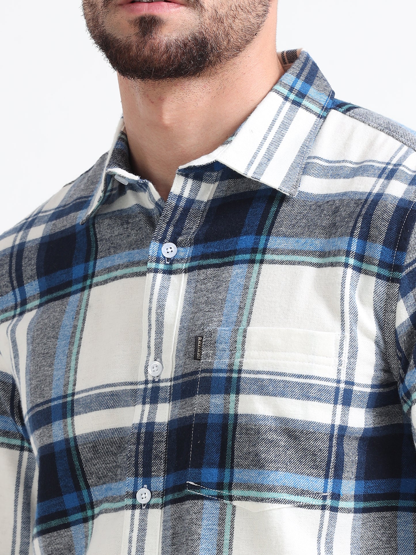 Dark Blue Check Print Flannel Shirt