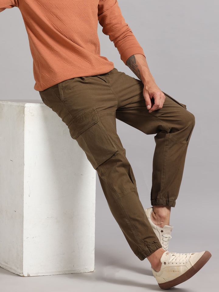 Men's Adjustable Hem Design  dark green cargo trousers