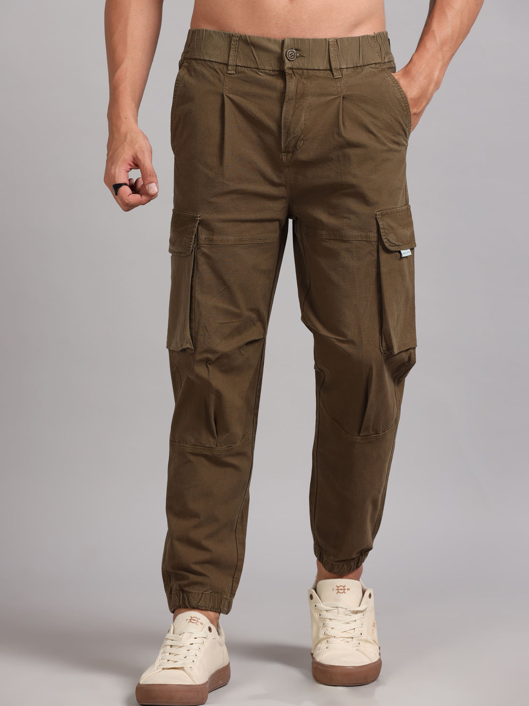 Men's Adjustable Hem Design  dark green cargo trousers