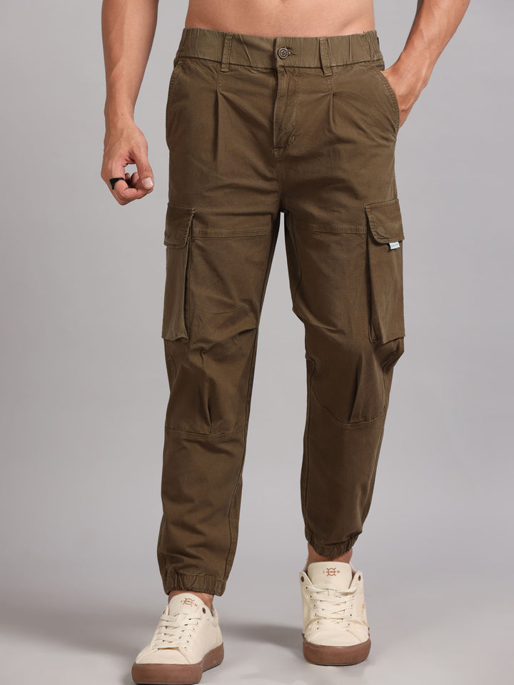 Men's Adjustable Hem Design  dark green cargo trousers