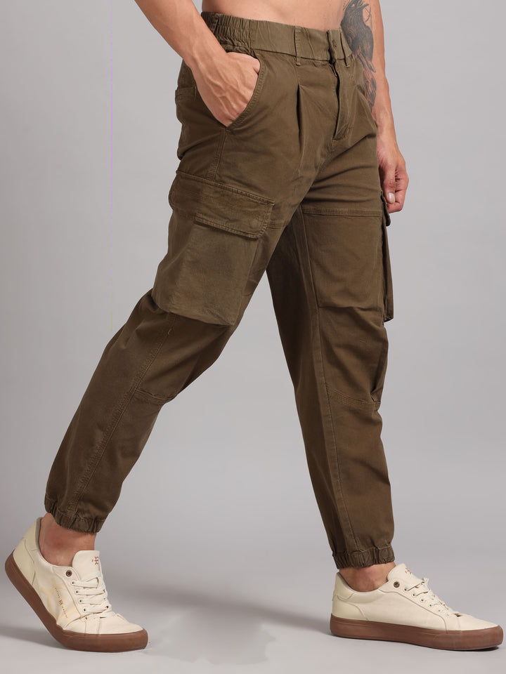 Men's Adjustable Hem Design  dark green cargo trousers