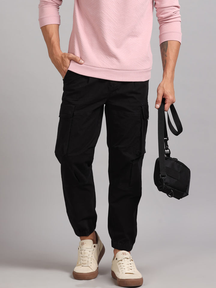 Men's Black high‑rise cargo trousers