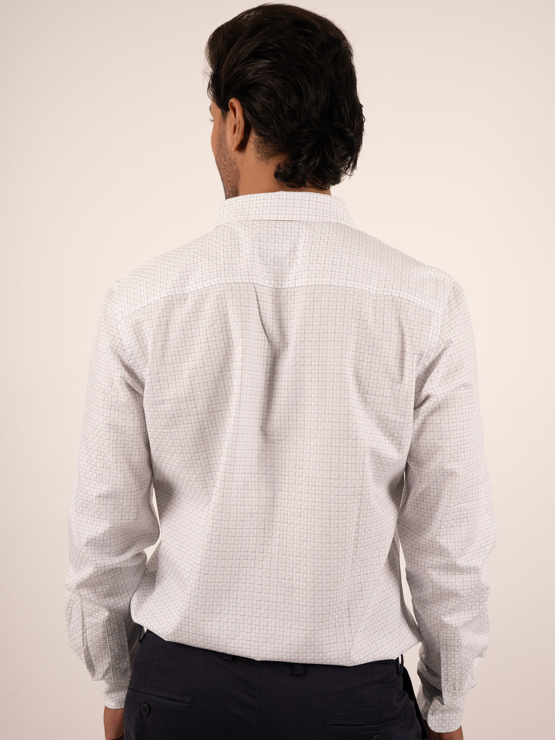 Men's Classic White Grid Pattern Formal Shirt