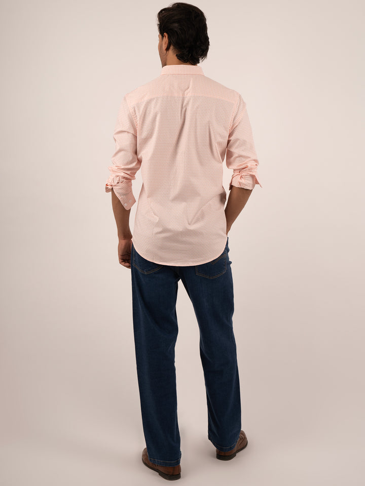 Men’s Light Orange Gingham Check Cotton Shirt