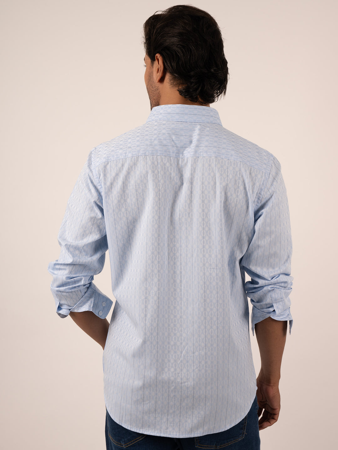 Men’s Regular Fit Sky  Blue Cotton Shirt with Subtle Print