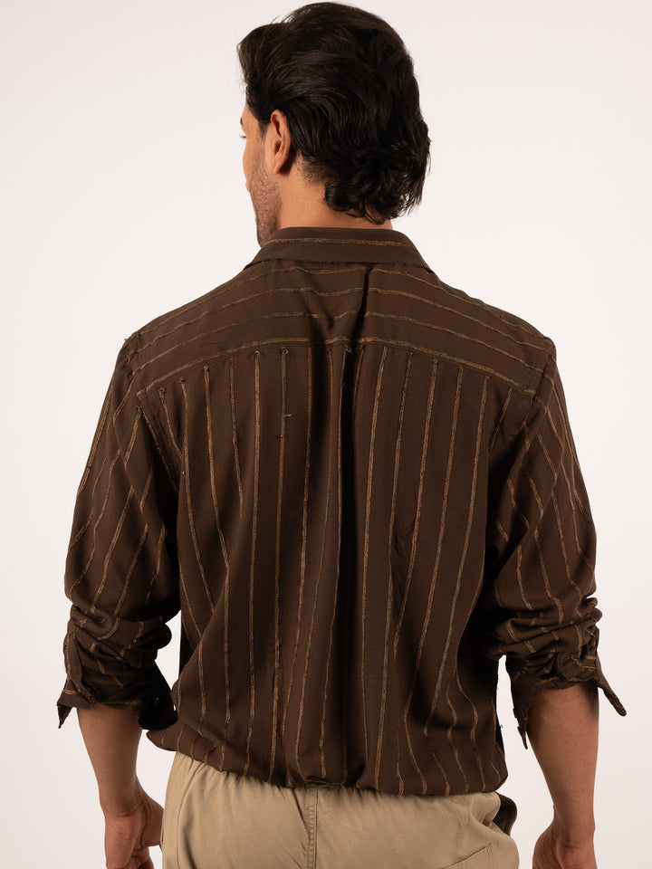Men’s Brown Striped Shirt with Gold Accents