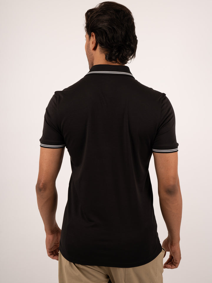 Men’s White Polo T-Shirt with Contrast Tipping (line)