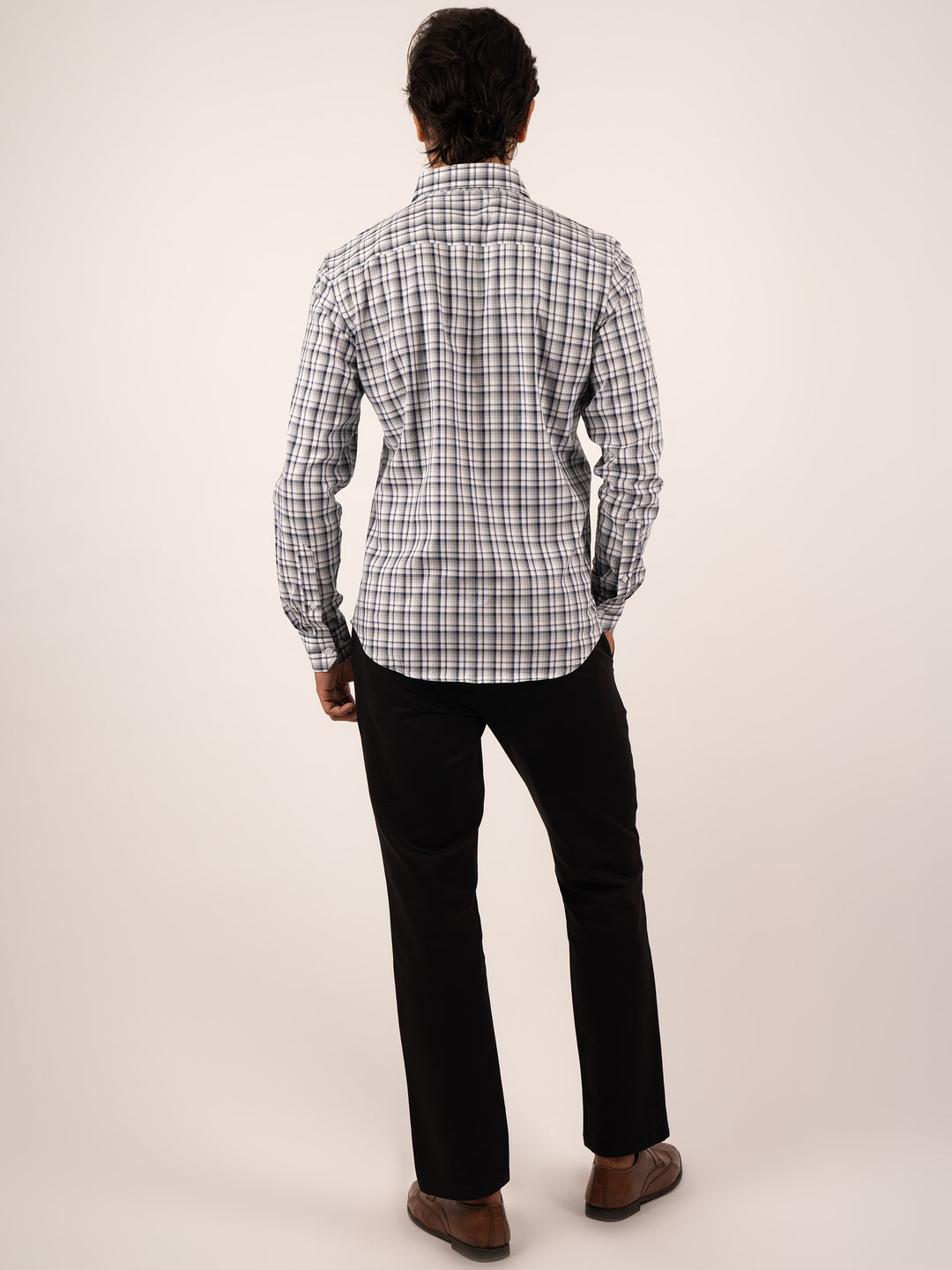 Men's Green and Blue Windowpane Check Cotton Shirt