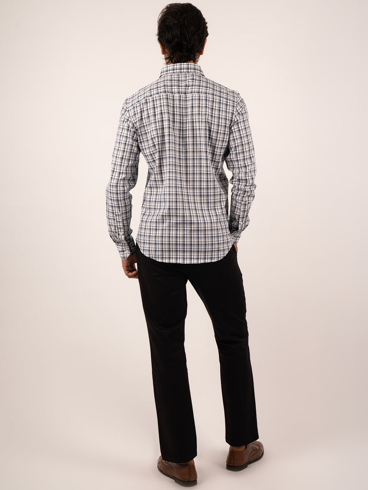 Men's Green and Blue Windowpane Check Cotton Shirt