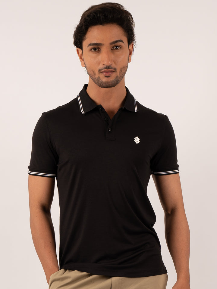 Men’s White Polo T-Shirt with Contrast Tipping (line)