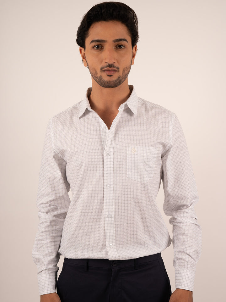 Men's Classic White Grid Pattern Formal Shirt