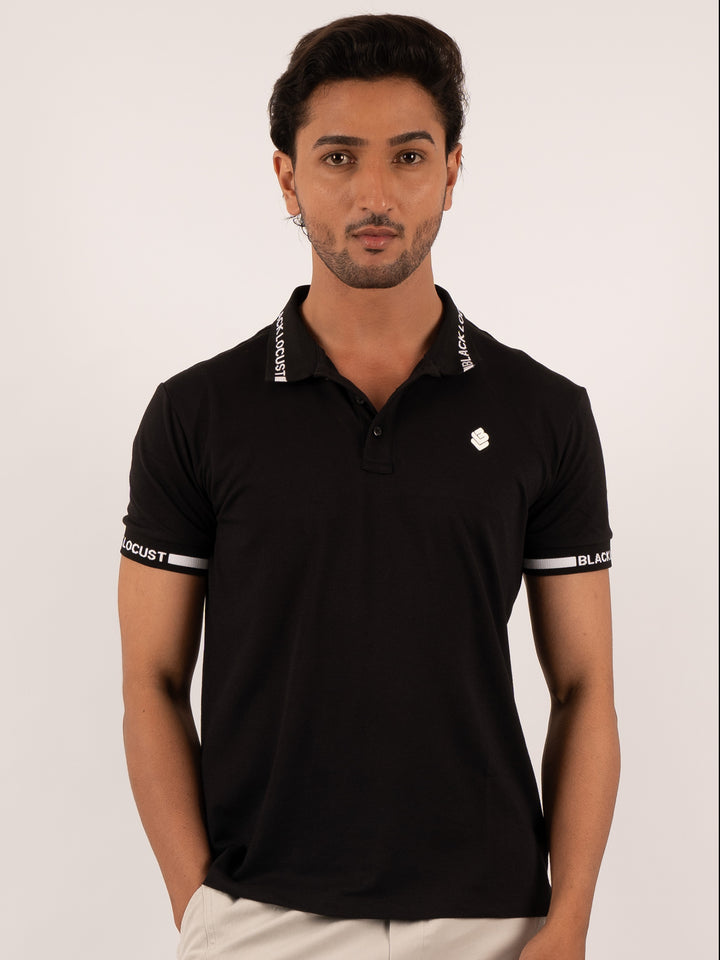 MEN'S TEXT COLLAR AND SLEEVE POLO T-SHIRT