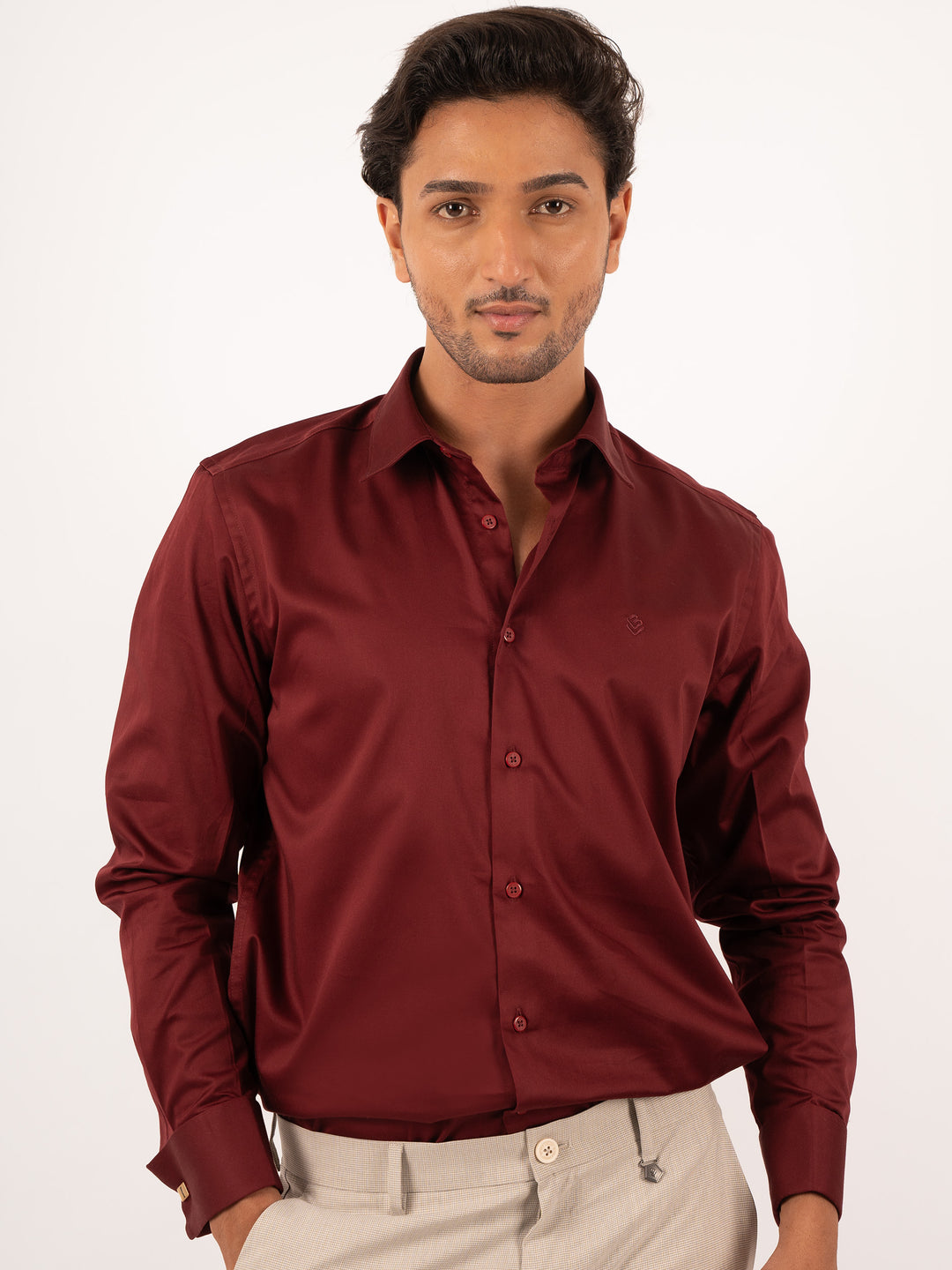 Rich Maroon Tailored-Fit Formal Shirt