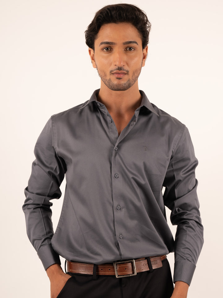 Men's  Grey Sleek-Fit Dress Shirt