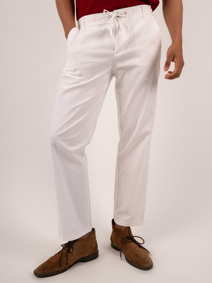 Men’s  White Premium Cotton Drawstring Trousers