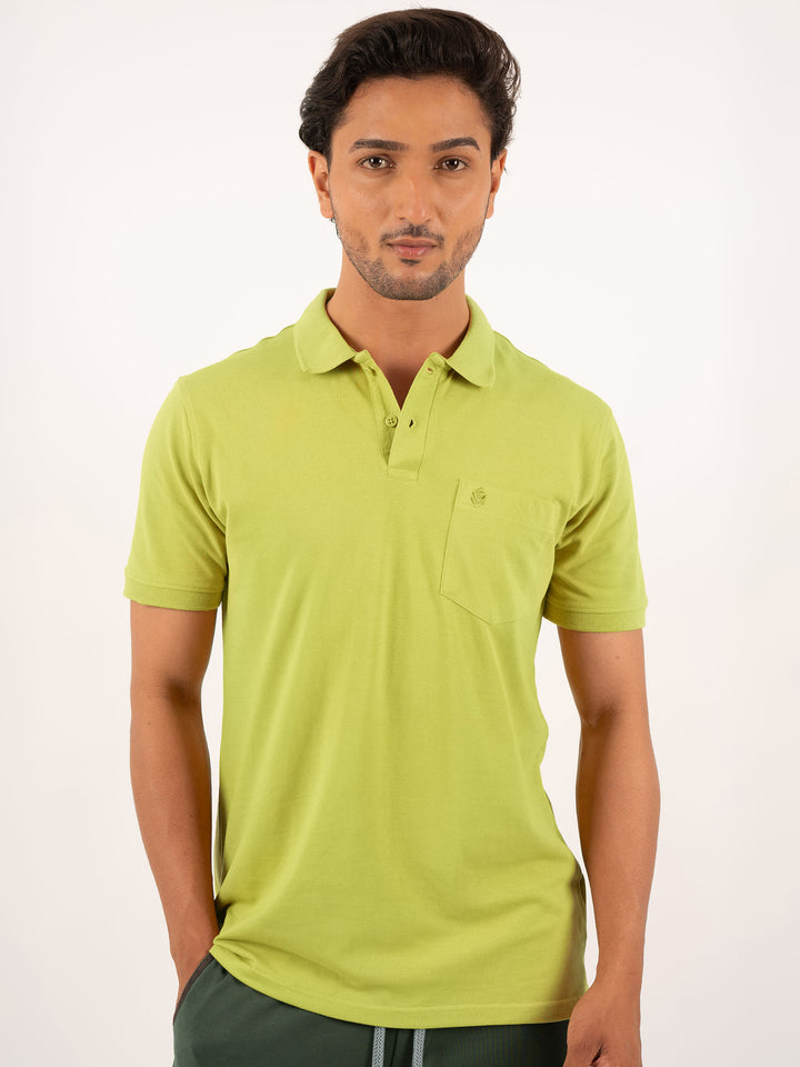 MEN'S LIME YELLOW SMART  CASUAL POLO T-SHIRT