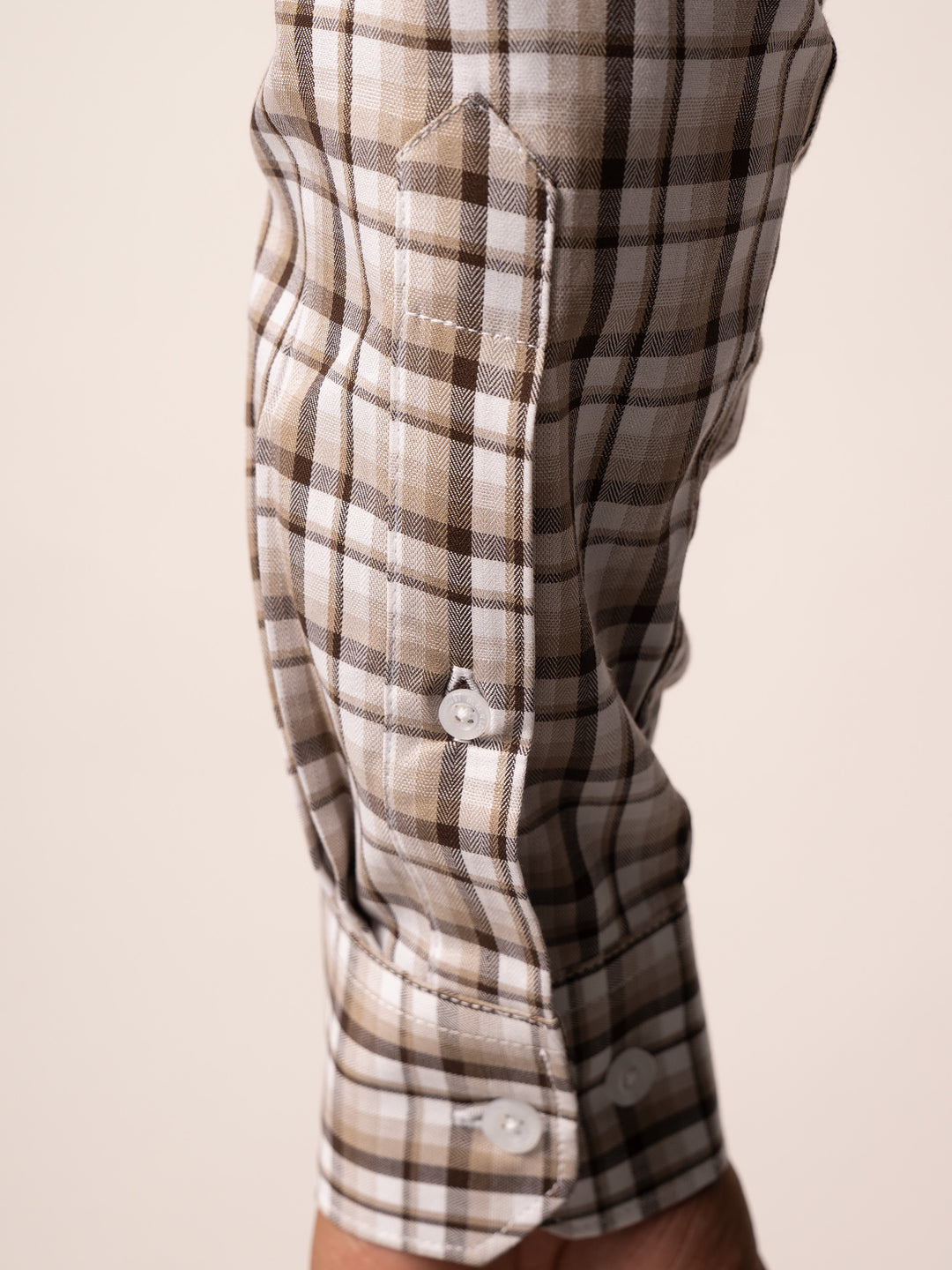 Men's Coffee and White Windowpane Check Cotton Shirt