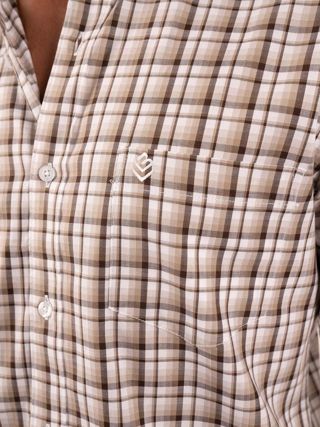 Men's Coffee and White Windowpane Check Cotton Shirt