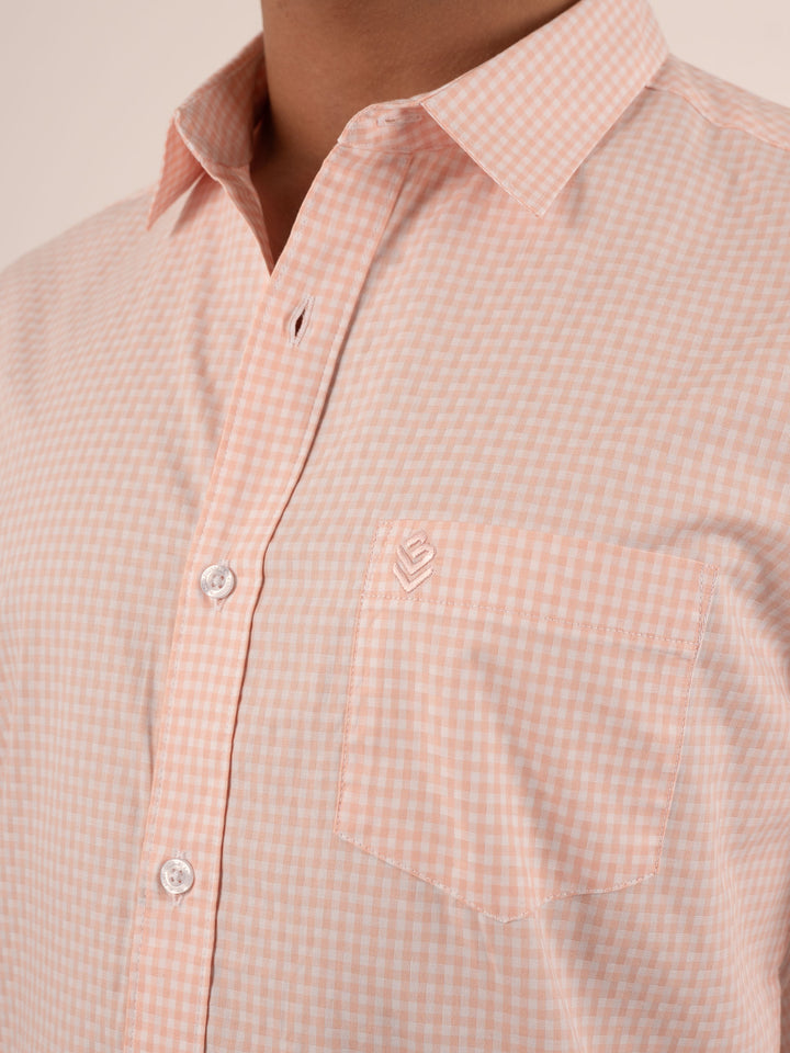 Men’s Light Orange Gingham Check Cotton Shirt