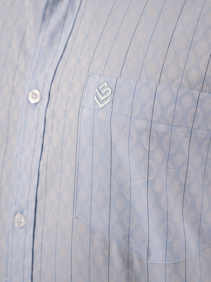 Men’s Regular Fit Sky  Blue Cotton Shirt with Subtle Print