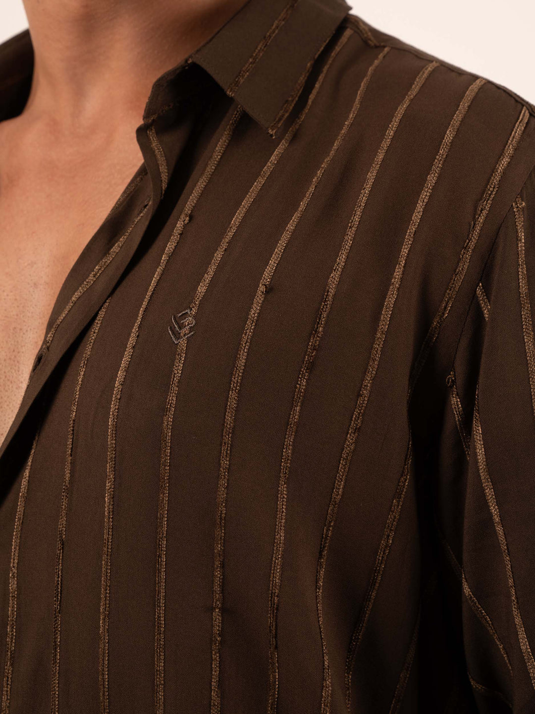 Men’s Brown Striped Shirt with Gold Accents