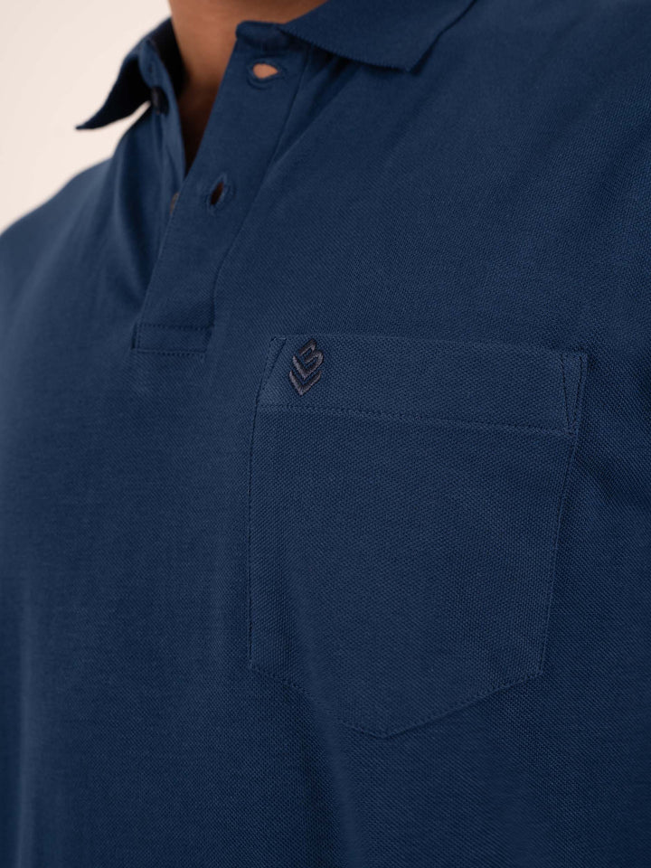 MEN'S CASUAL SOLID DIESEL BLUE POLO T-SHIRT