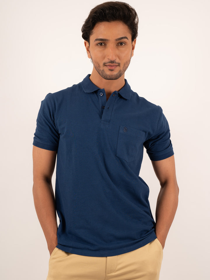 MEN'S CASUAL SOLID DIESEL BLUE POLO T-SHIRT