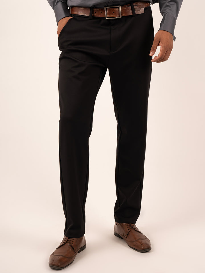 MEN'S BLACK MICRO-PATTERN FORMAL PANT