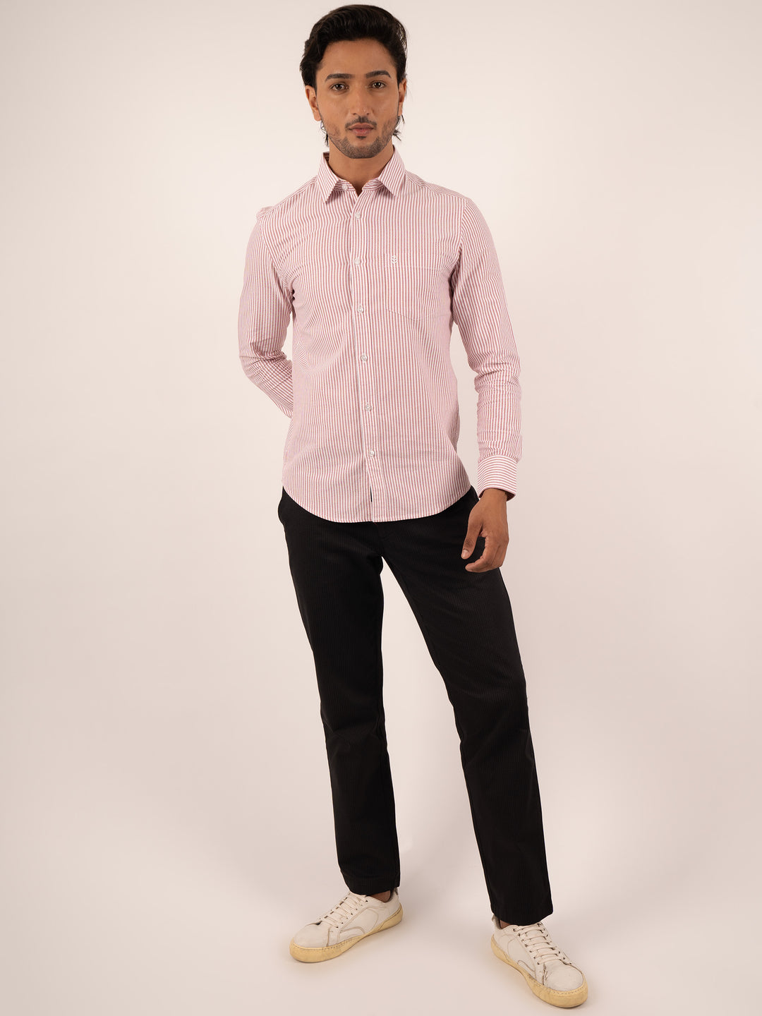 Men's Classic Crimson Cotton Button‑Down Shirt