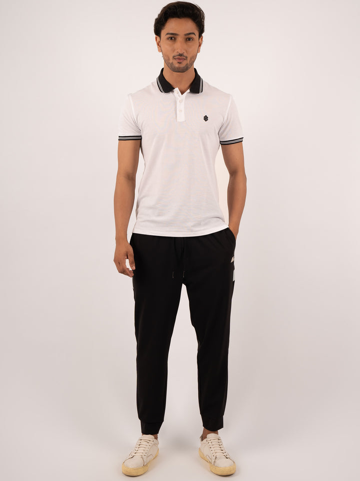 MEN'S CHECKERED COLLAR WHITE  POLO T-SHIRT