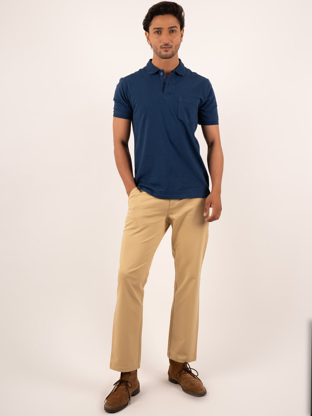 MEN'S CASUAL SOLID DIESEL BLUE POLO T-SHIRT
