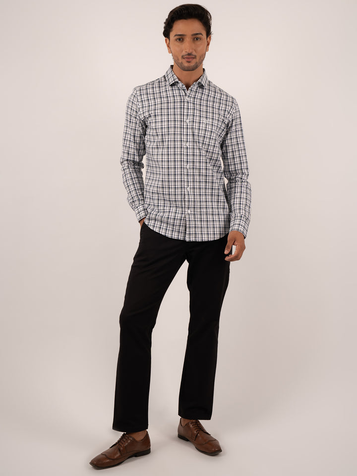 Men's Green and Blue Windowpane Check Cotton Shirt