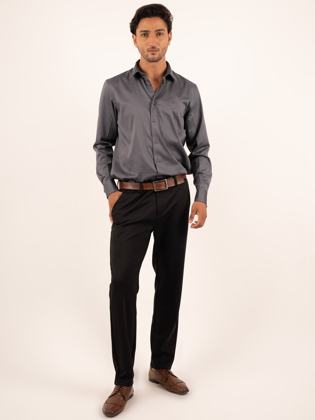 Men's  Grey Sleek-Fit Dress Shirt