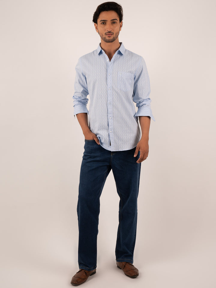 Men’s Regular Fit Sky  Blue Cotton Shirt with Subtle Print