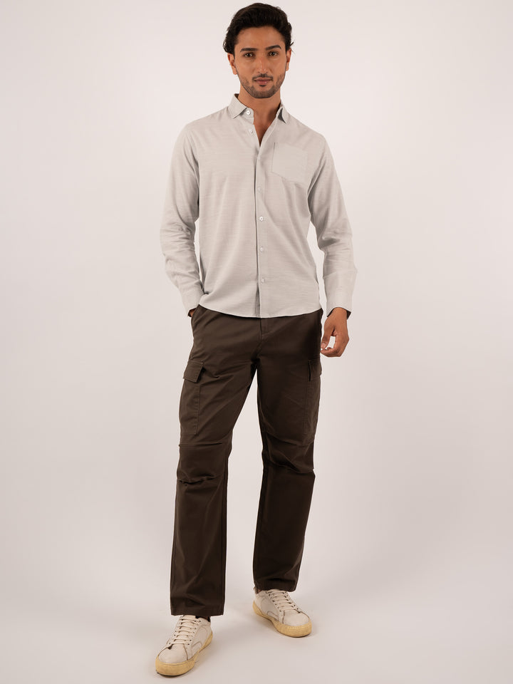 MENS WHITE GREY REGULAR FIT SHIRT