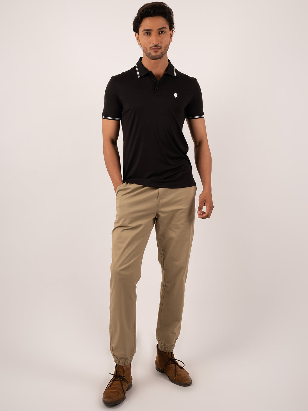 Men’s White Polo T-Shirt with Contrast Tipping (line)