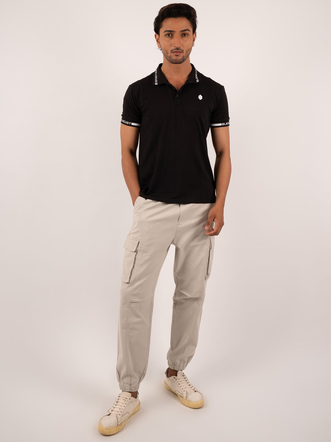 MEN'S TEXT COLLAR AND SLEEVE POLO T-SHIRT