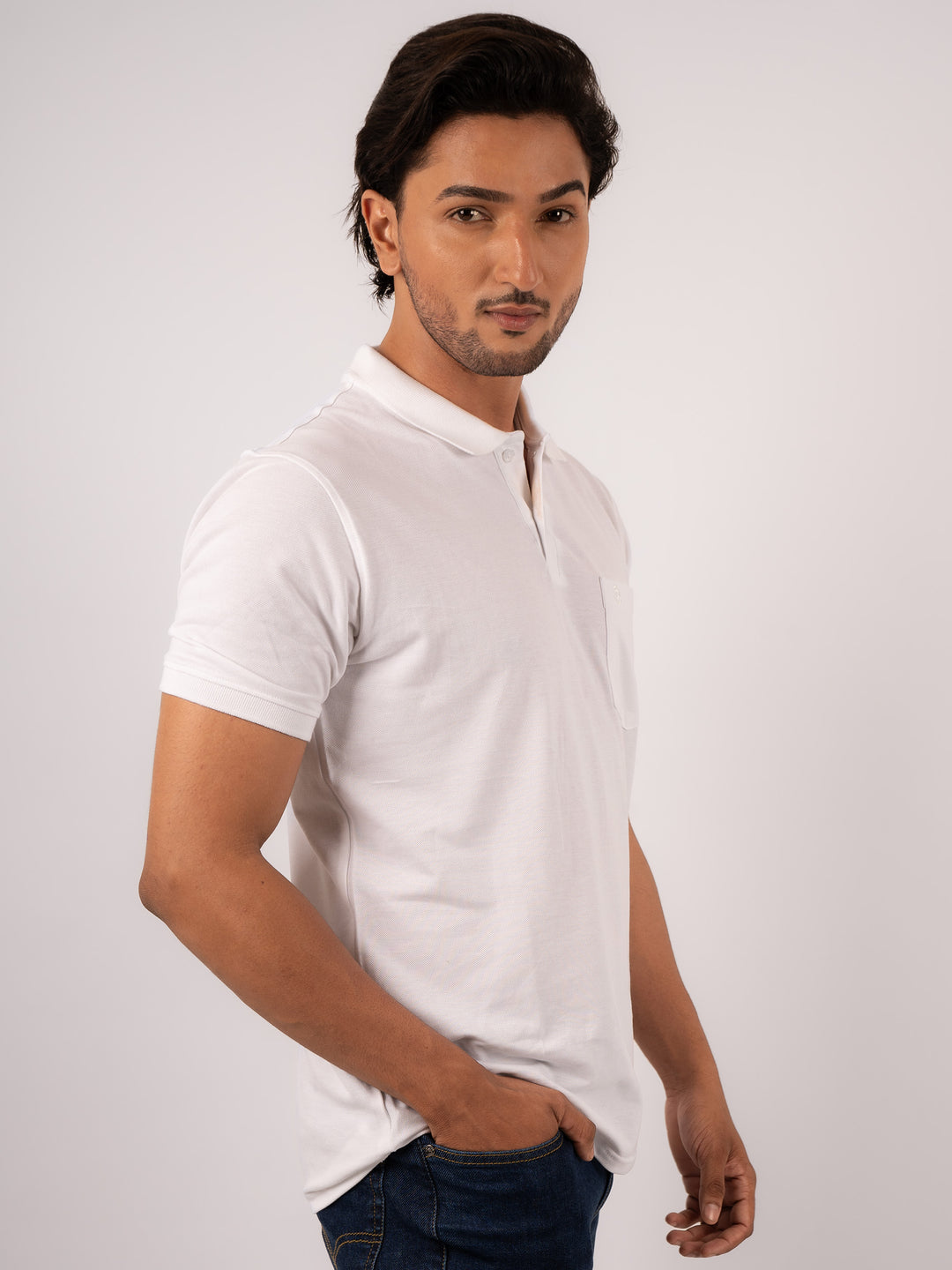 MEN'S ARMHOLE CURVE WHITE POLO T-SHIRT