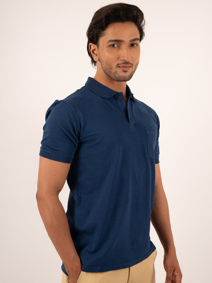 MEN'S CASUAL SOLID DIESEL BLUE POLO T-SHIRT