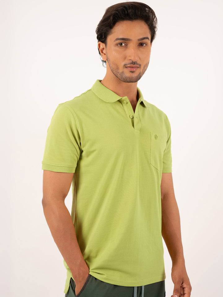 MEN'S LIME YELLOW SMART  CASUAL POLO T-SHIRT