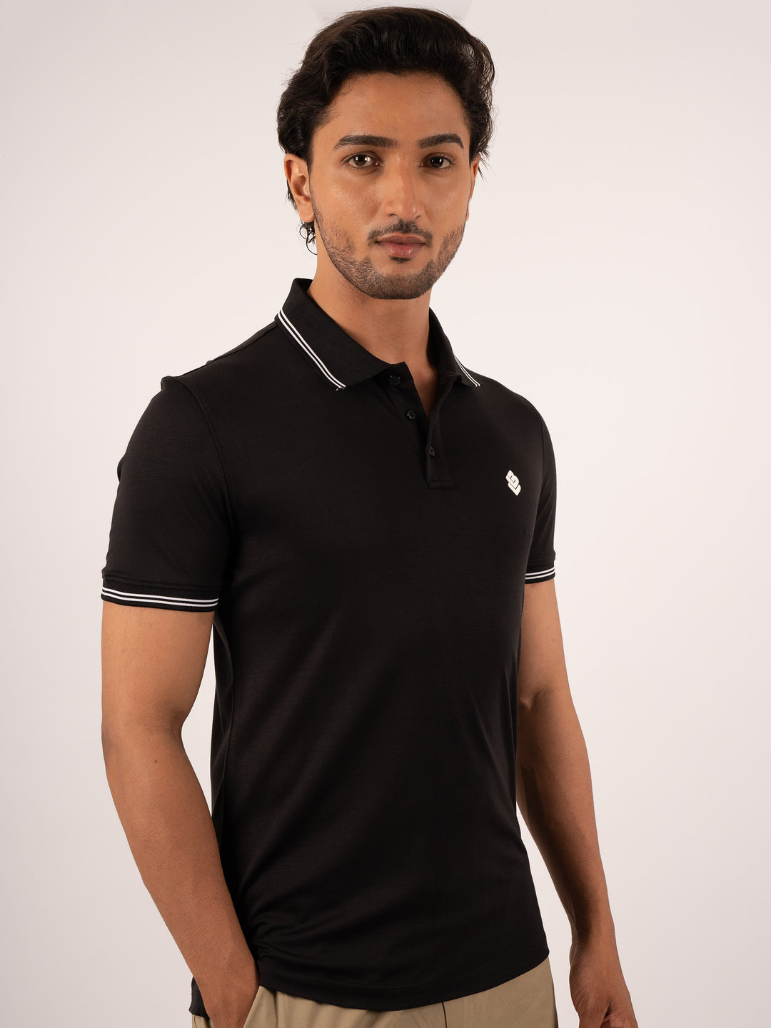 Men’s White Polo T-Shirt with Contrast Tipping (line)