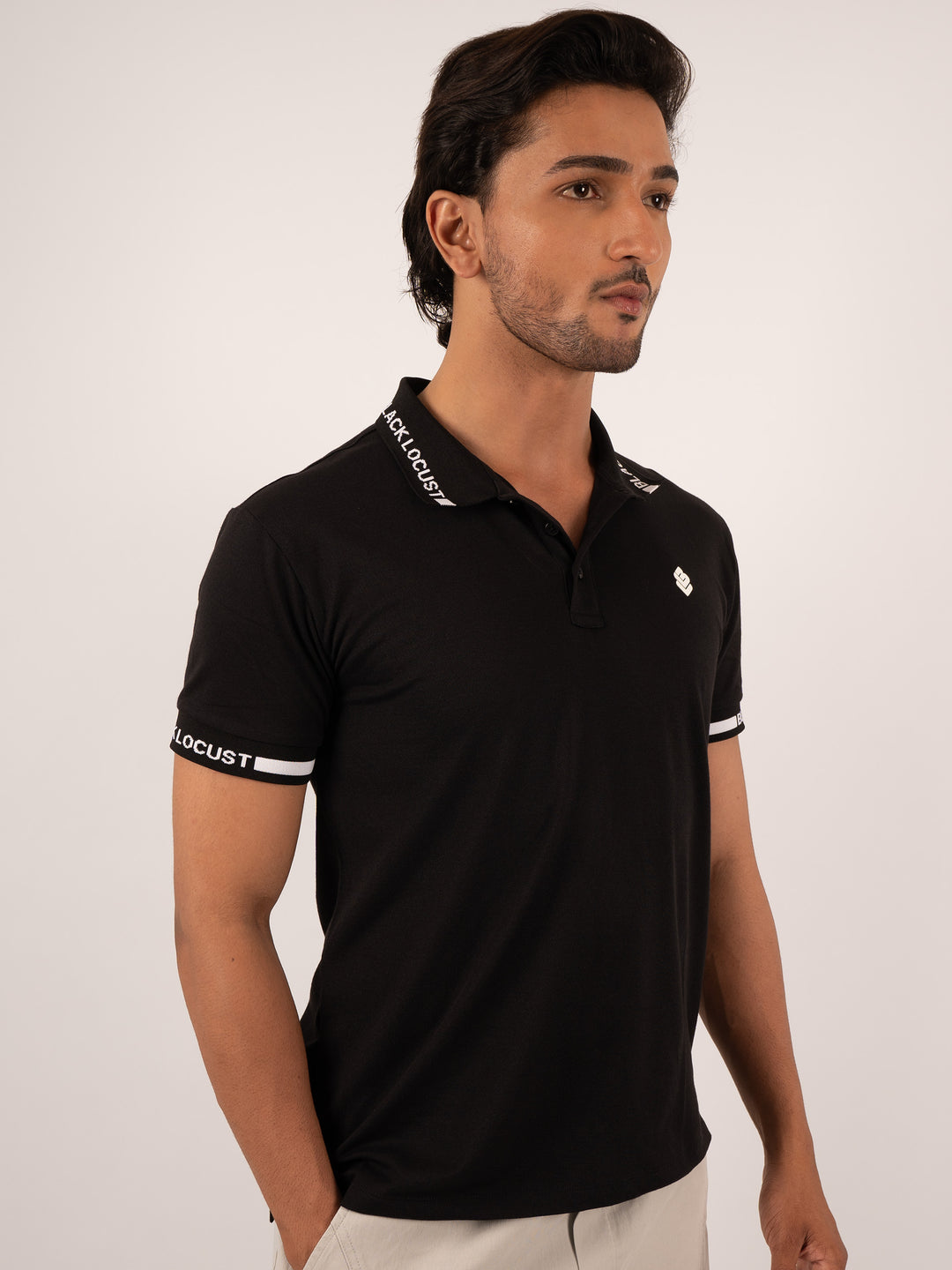 MEN'S TEXT COLLAR AND SLEEVE POLO T-SHIRT