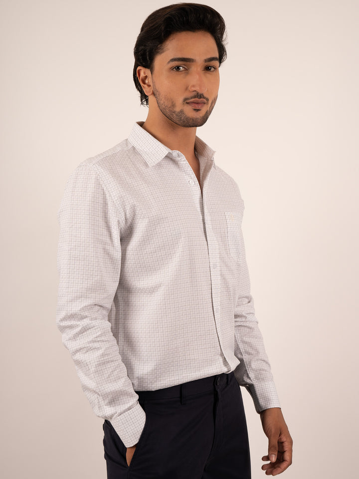 Men's Classic White Grid Pattern Formal Shirt