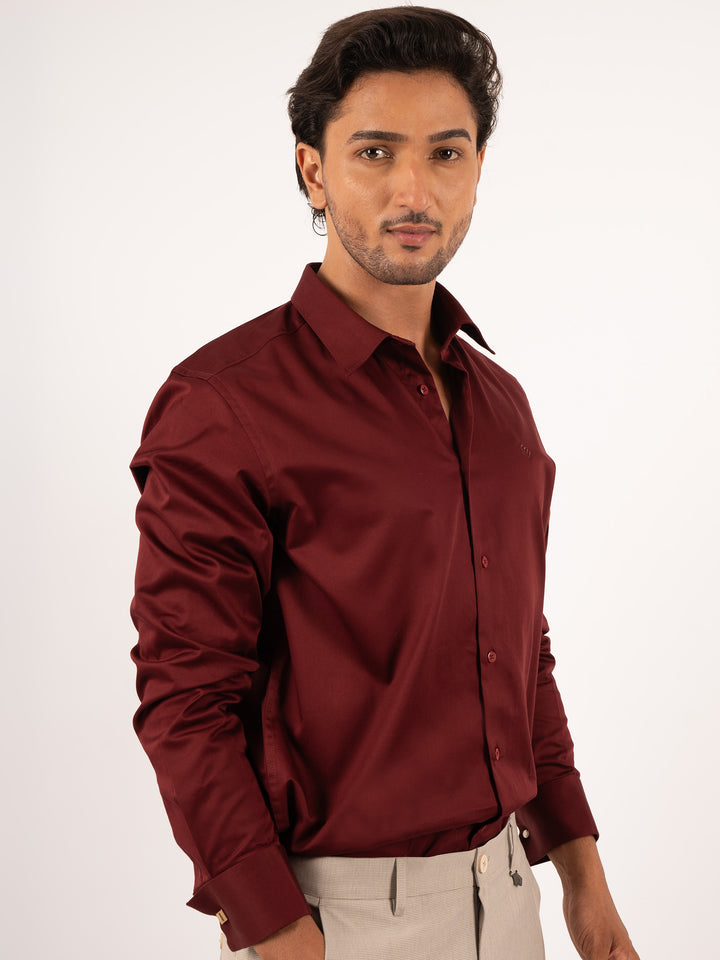 Rich Maroon Tailored-Fit Formal Shirt