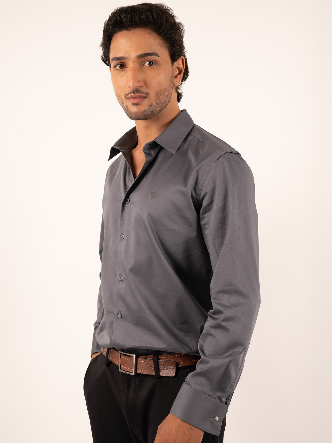 Men's  Grey Sleek-Fit Dress Shirt
